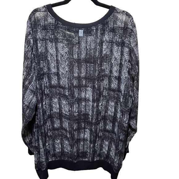Lane Bryant 22 / 24 3X Tunic Sheer Zip Shoulders Black White Crosshatch Edgy - Picture 7 of 12